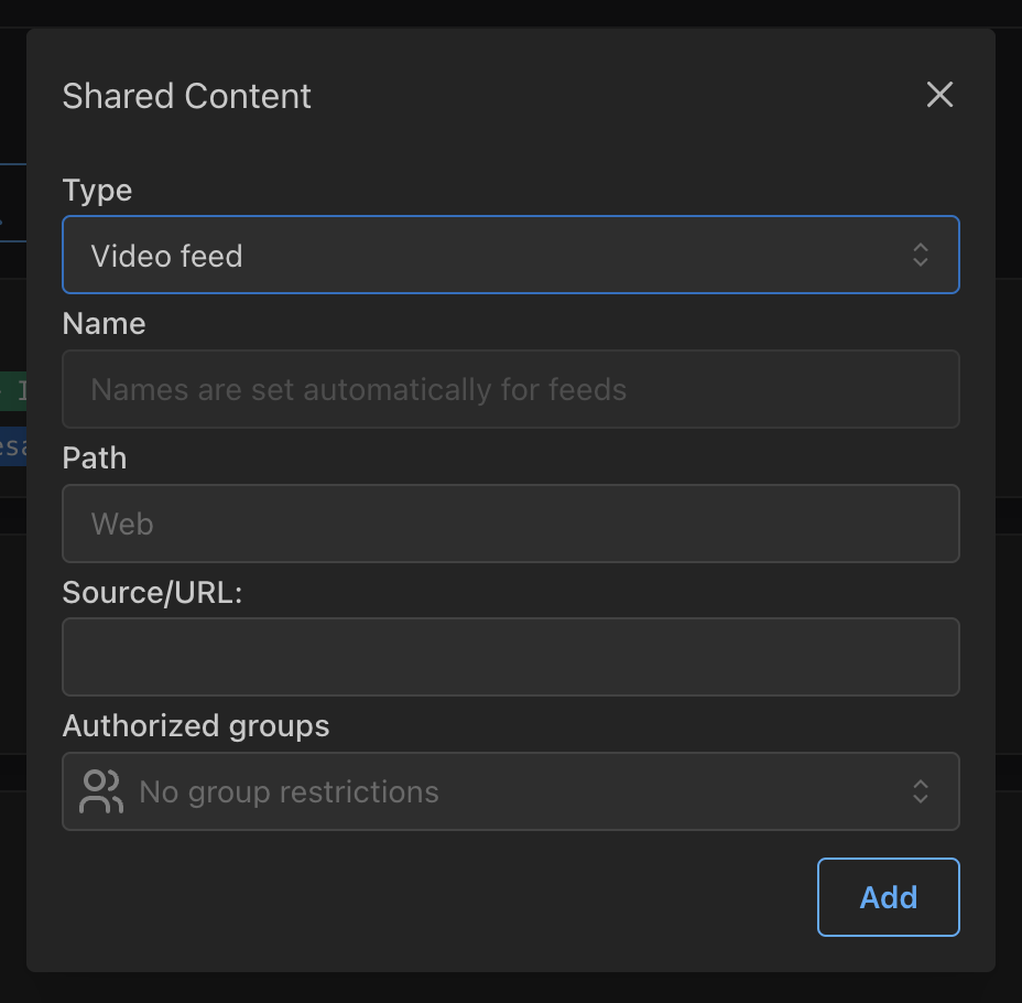 New shared content options modal