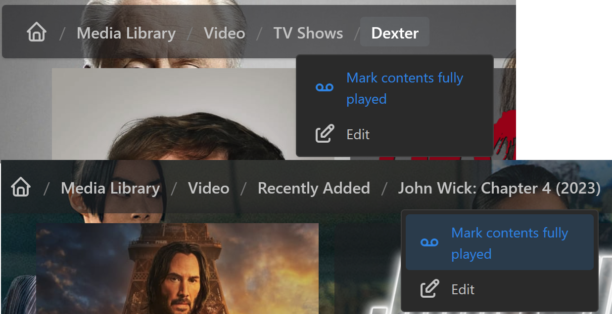 Example of how to mark TV series and videos as fully played