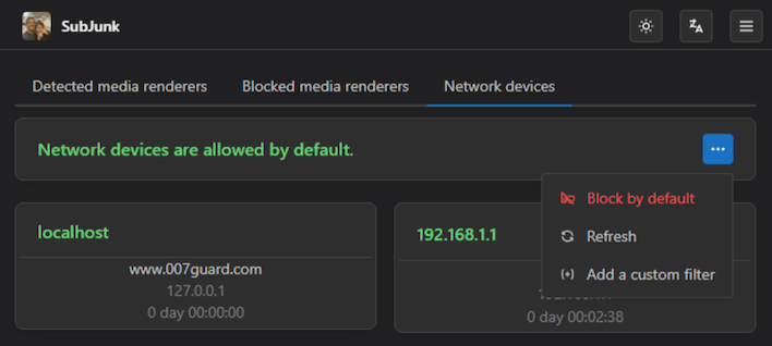 Example of how to set network allow preference